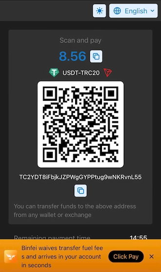 💥Step 3: Open the crypto wallet and select USDT, then upload the QR code to pay.