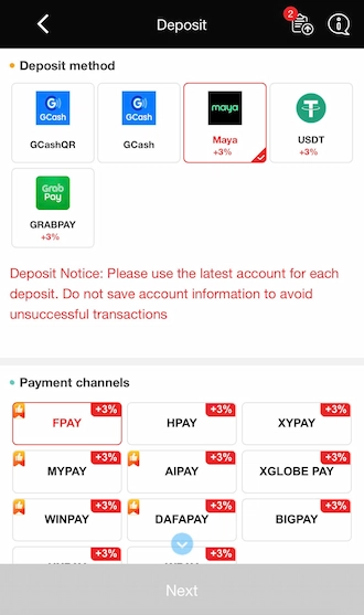 💥Step 1: select the Maya method. Then select a payment channel.