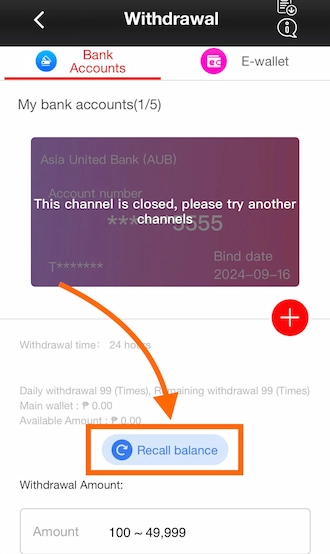 💥Step 1: Select the "Recall Balance" option.